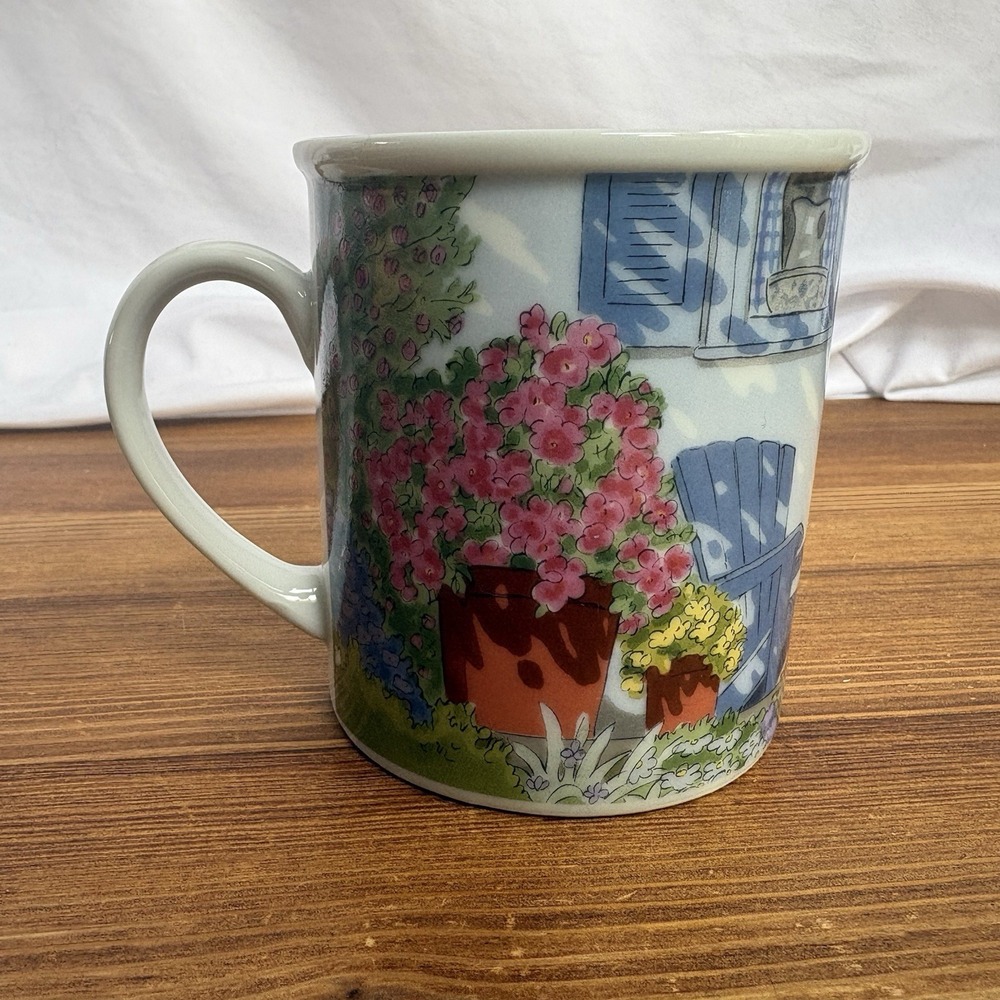 Vicki D. Thomas 1998 Floral Cottage Garden Coffee Mug Herman Dodge Pink Flowers